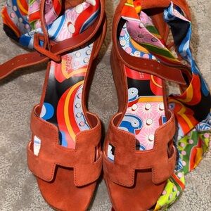 Hermes Multicolor Sandals with Orange Suede